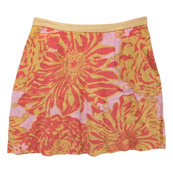 Anthropologie Edme Esyllte Skirt Womens Yellow Orange Pink Linen Blend Size 12 - Picture 1 of 9